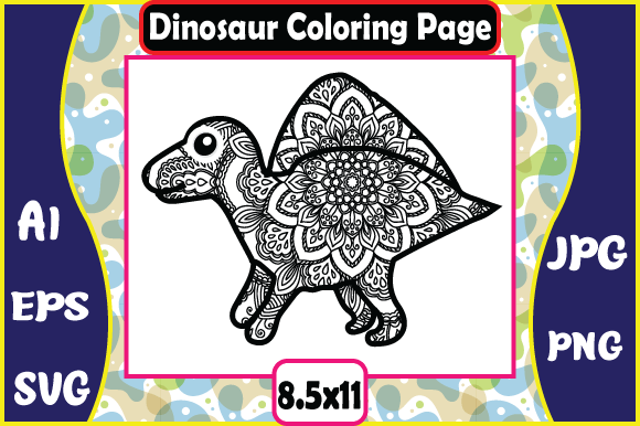 Dinosaur Mandala Coloring Pages 8: Graphics & Coloring Amp