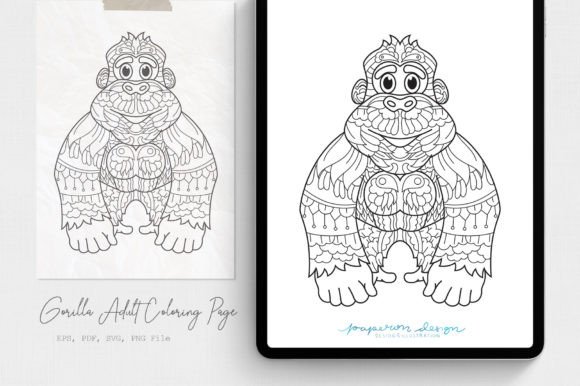 Gorilla Adult Coloring Page — Graphics & Coloring Pages Amp