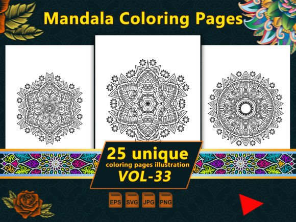 Mandala Coloring Pages Vol-33 Interiors: Graphics & Coloring