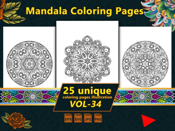 Mandala Coloring Pages Vol-34: Graphics for Coloring Pages Amp