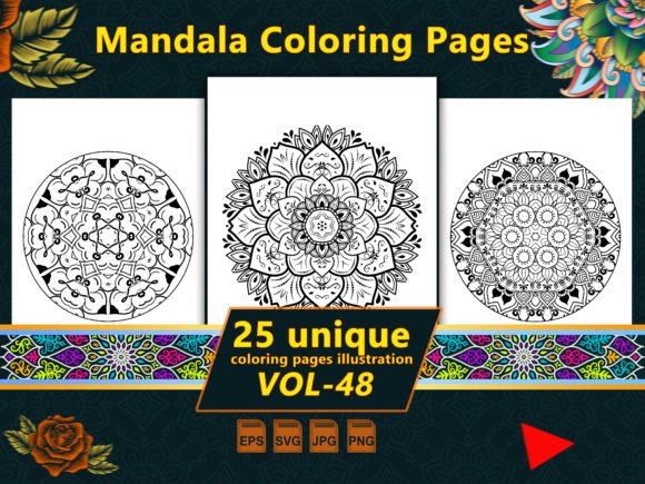 Mandala Coloring Pages Vol-48: A Graphic Asset for Brand Calm